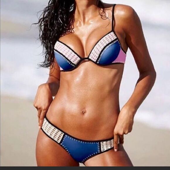🔥🏖VICTORIA SECRET  swimsuit The Fabulous/The strappy cheeky  blue/purple New - Picture 1 of 7